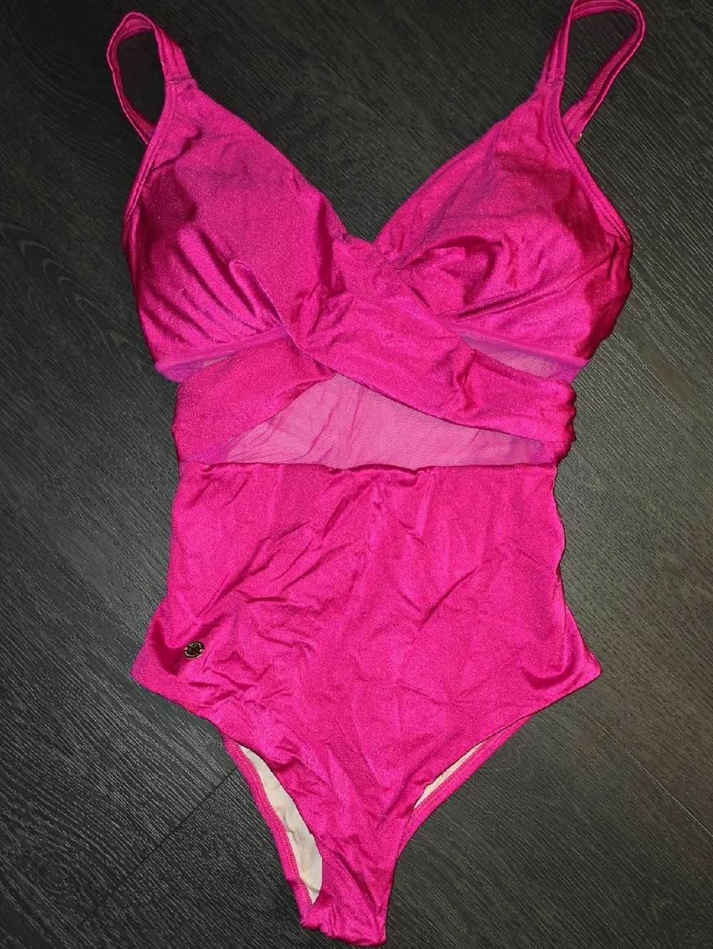 Twist-Front Hot Pink One-Piece Swimsuit with Mesh Accent